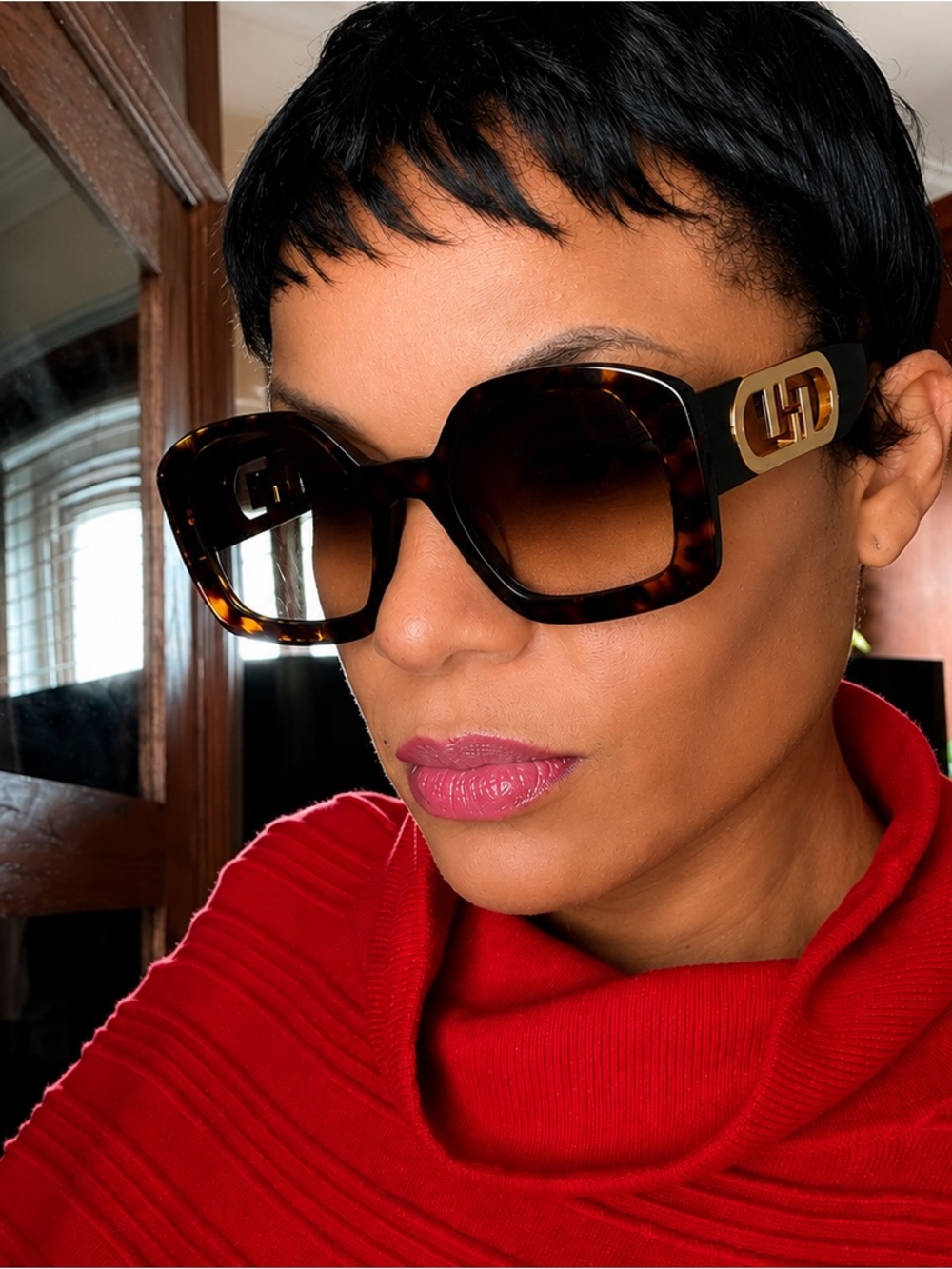 Authentic Fendi Tortoiseshell Square Sunglasses with Gold Logo Temples